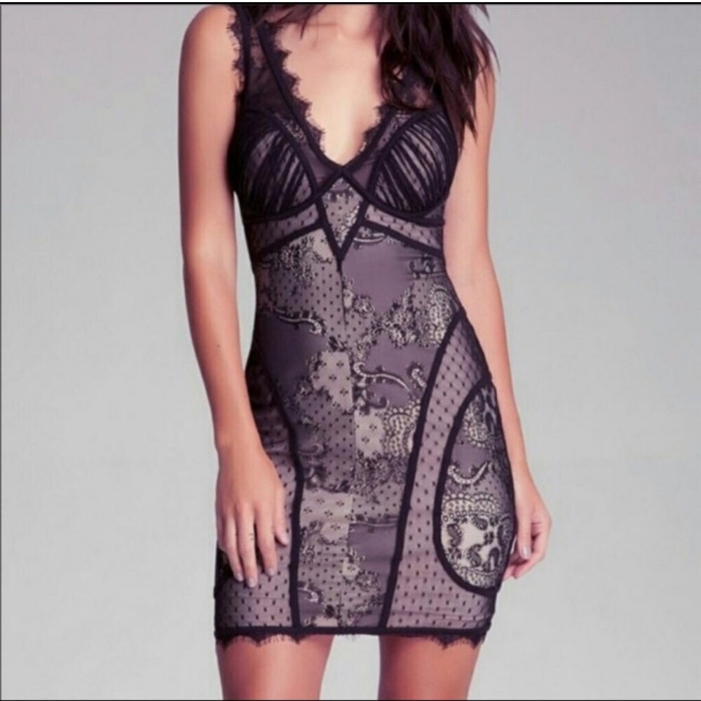 Small tight lace Bebe formal Evening dress